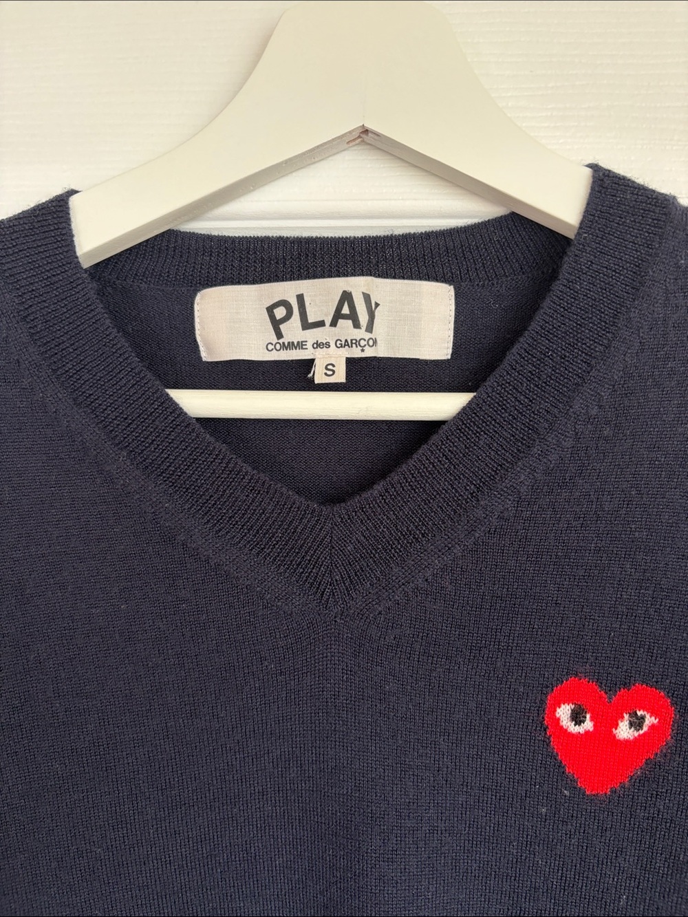 Comme des Garçons PLAY Navy V-Neck wool Sweater